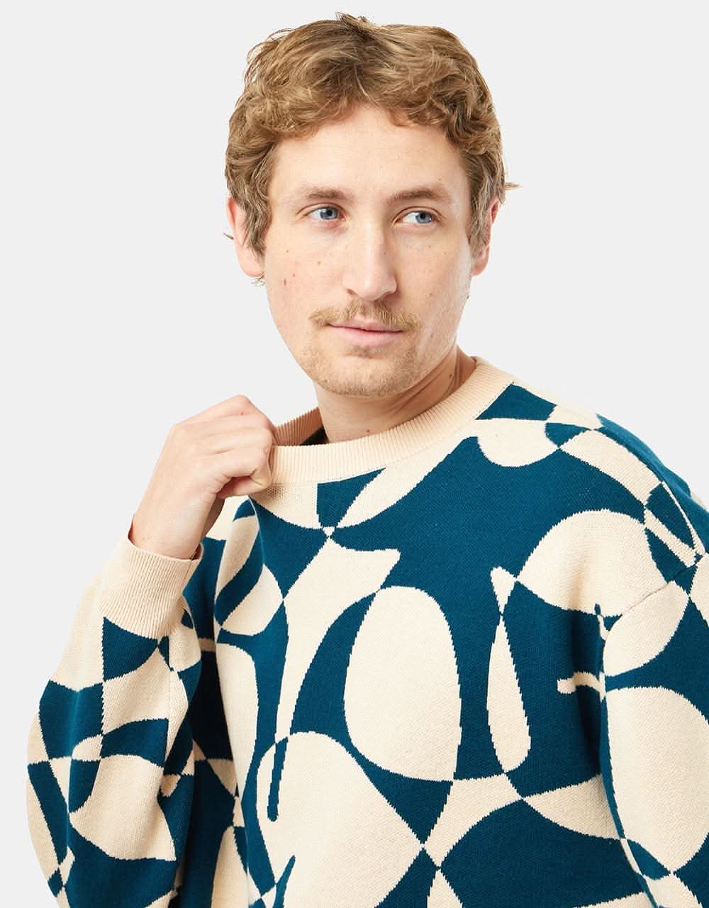 Route One Letters Knitted Sweater - Teal/Ivory Cream - Image 2