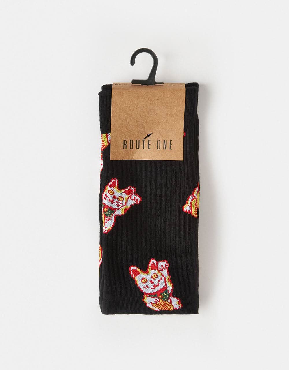 Route One Lucky Cat Crew Socks - Black - Image 2