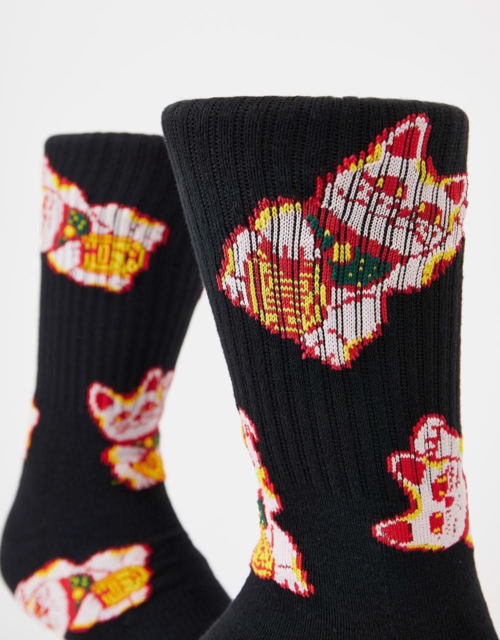 Route One Lucky Cat Crew Socks - Black - Image 5