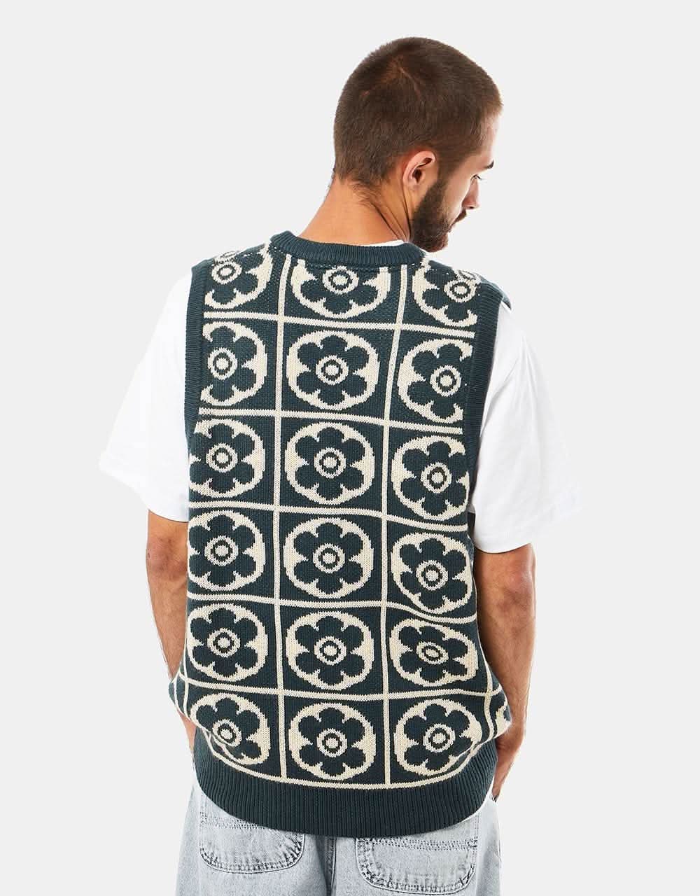 Route One Majolica Knitted Vest - Teal/Ivory Cream - Image 3
