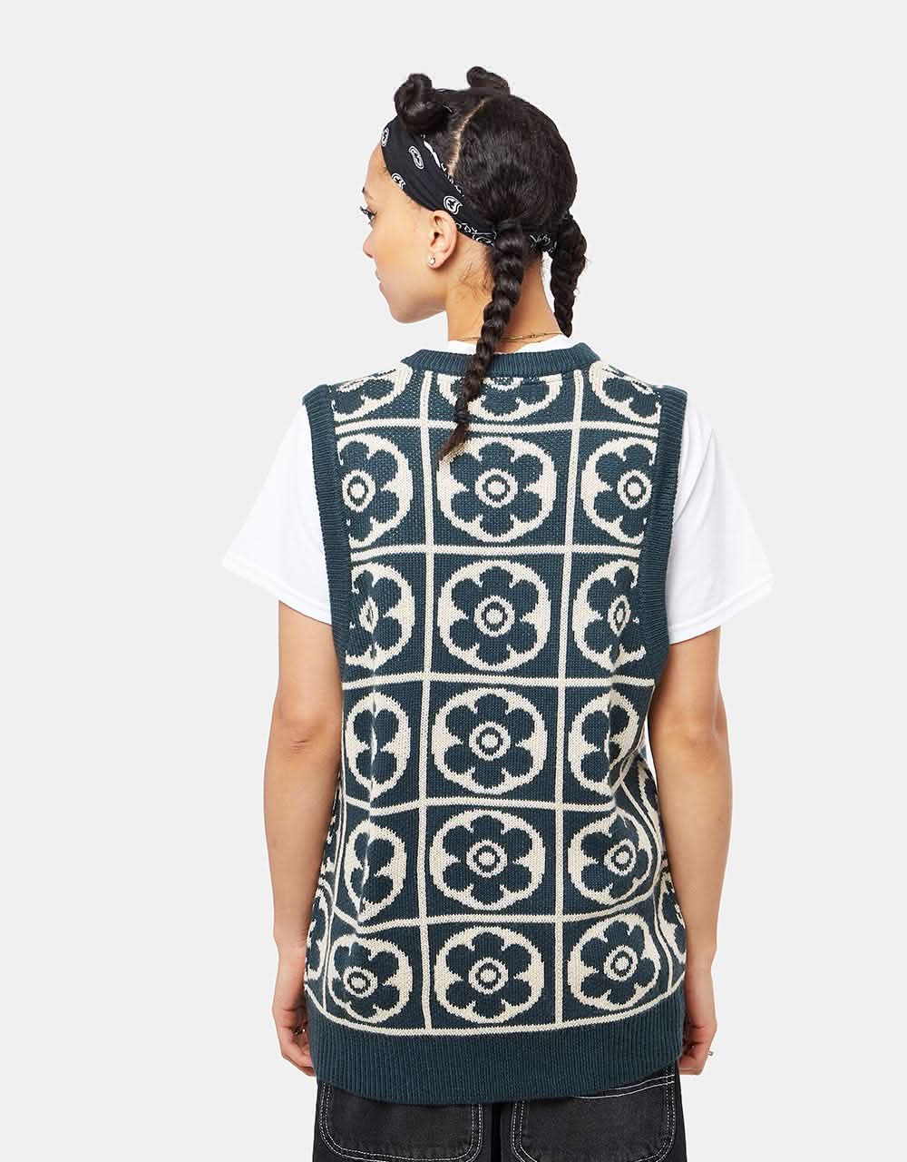 Route One Majolica Knitted Vest - Teal/Ivory Cream - Image 5
