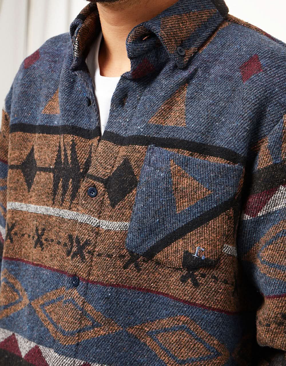 Route One Navajo Heavyweight Flannel Shirt - Imperial Blue/Brown - Image 2