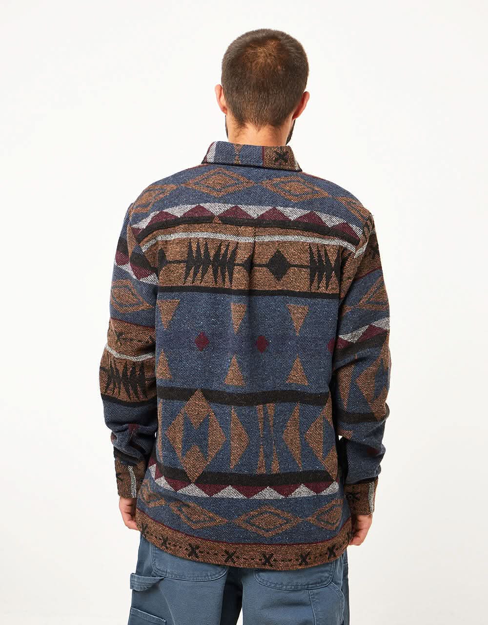 Route One Navajo Heavyweight Flannel Shirt - Imperial Blue/Brown - Image 4