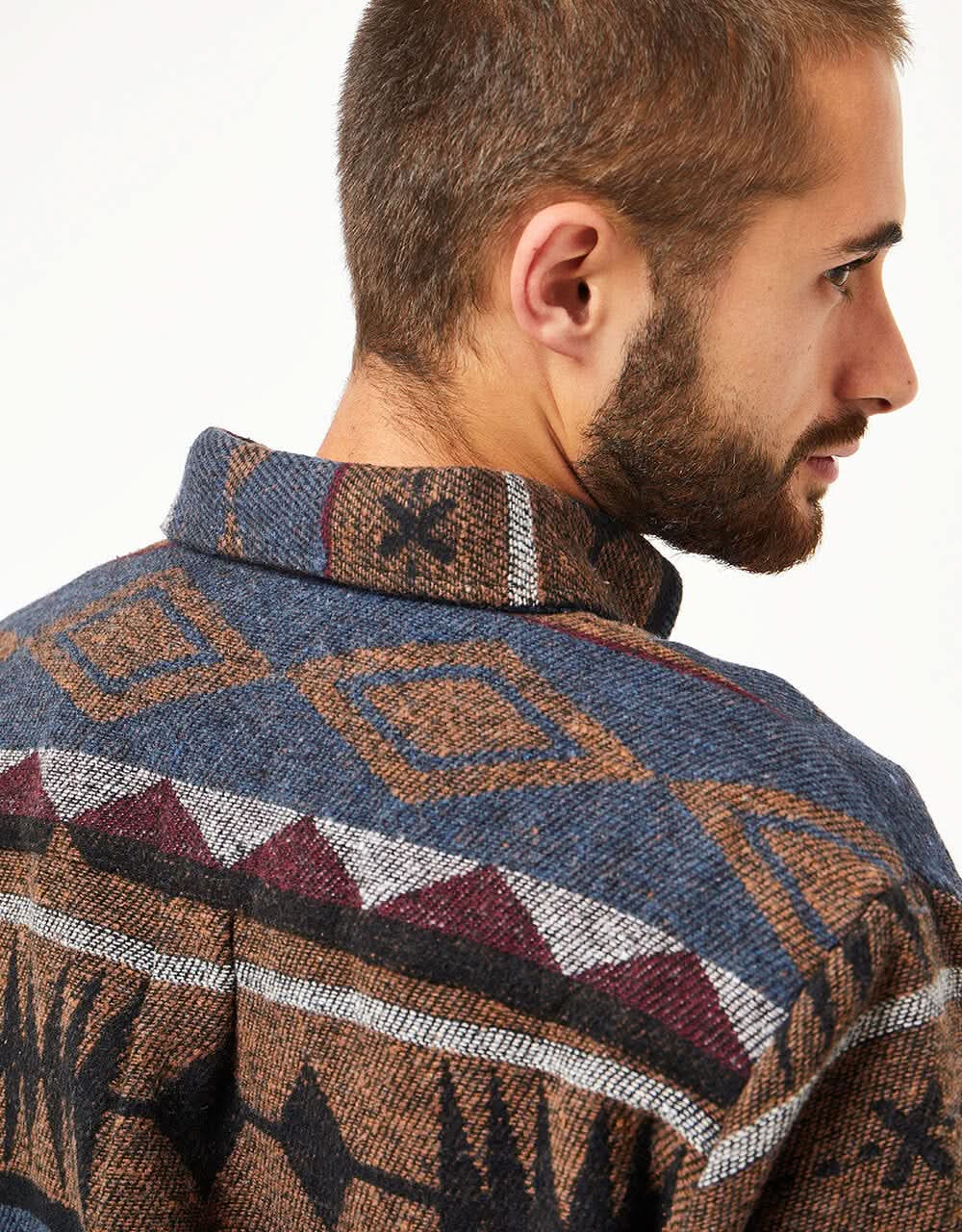Route One Navajo Heavyweight Flannel Shirt - Imperial Blue/Brown - Image 5