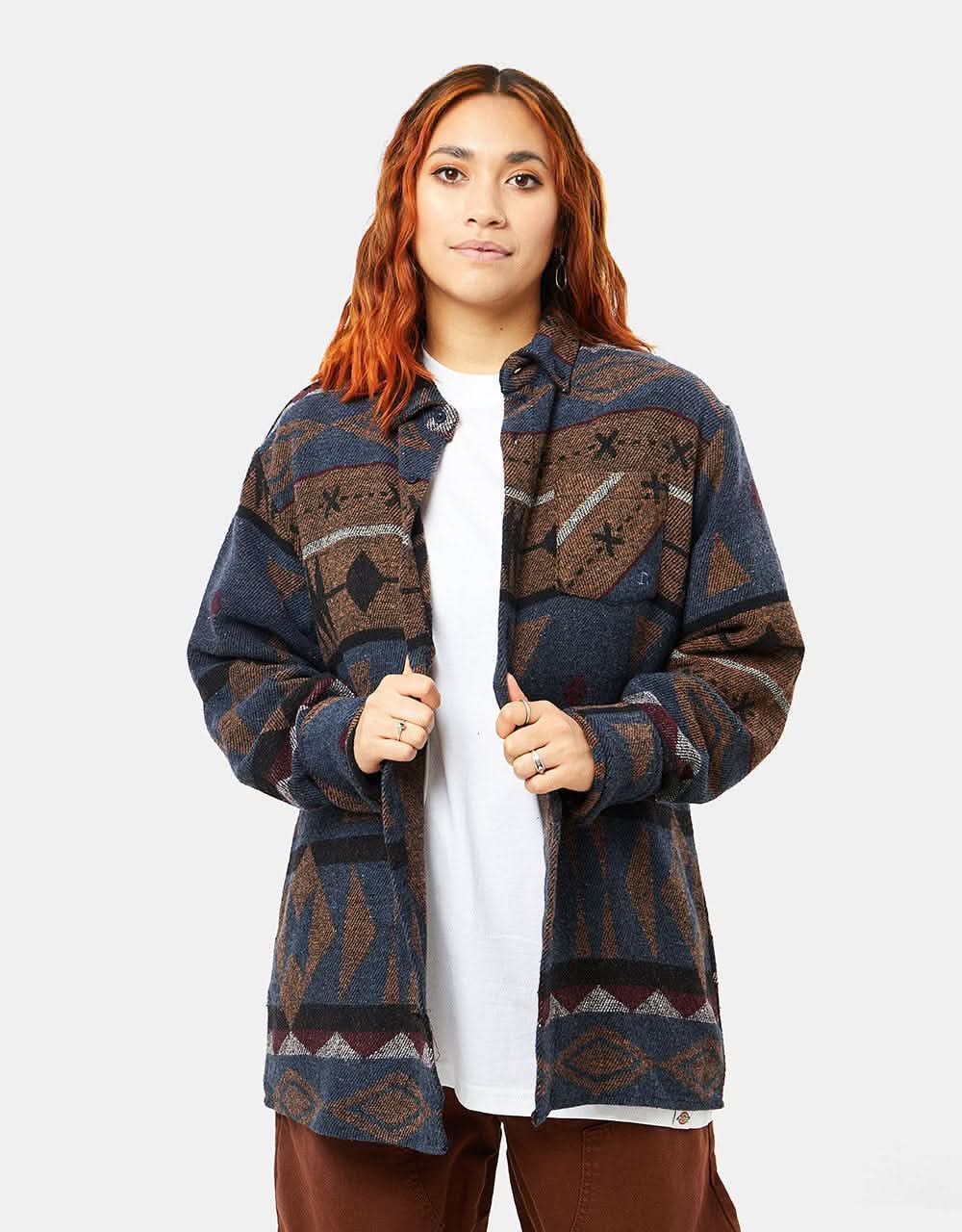 Route One Navajo Heavyweight Flannel Shirt - Imperial Blue/Brown - Image 7