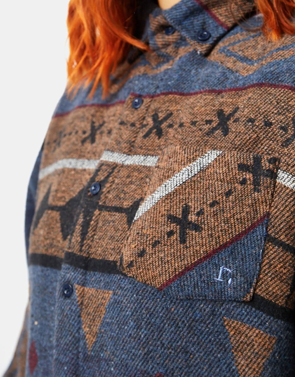 Route One Navajo Heavyweight Flannel Shirt - Imperial Blue/Brown - Image 8
