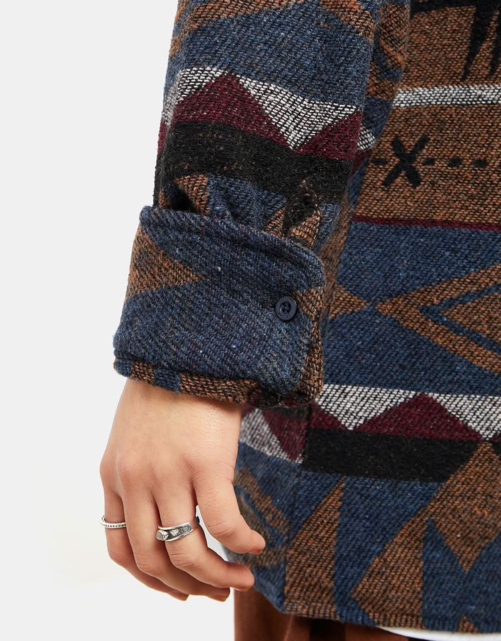Route One Navajo Heavyweight Flannel Shirt - Imperial Blue/Brown - Image 9