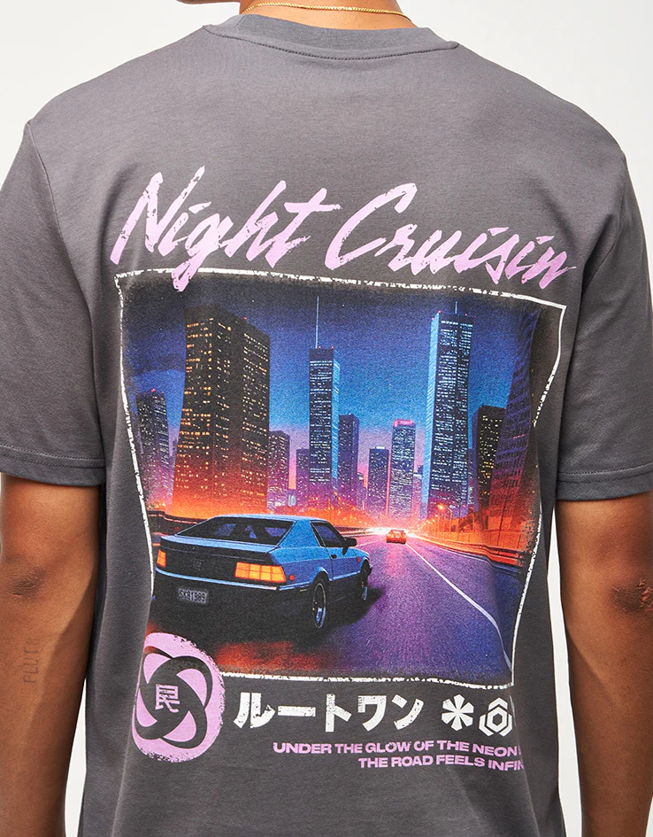 Route One Night Cruisin' Organic T-Shirt - Anthracite - Image 3