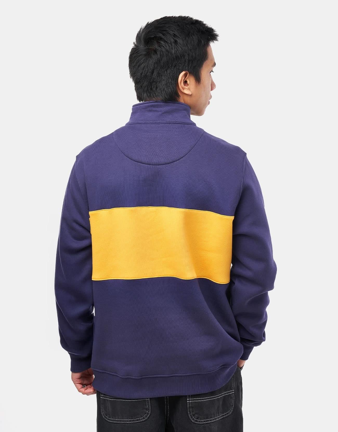Route One Organic Blocked 1/4 Zip Sweat - Navy/Sunflower - Image 2