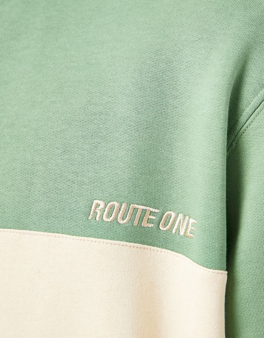 Route One Organic Blocked 1/4 Zip Sweat - Sage/IvoryCream - Image 2