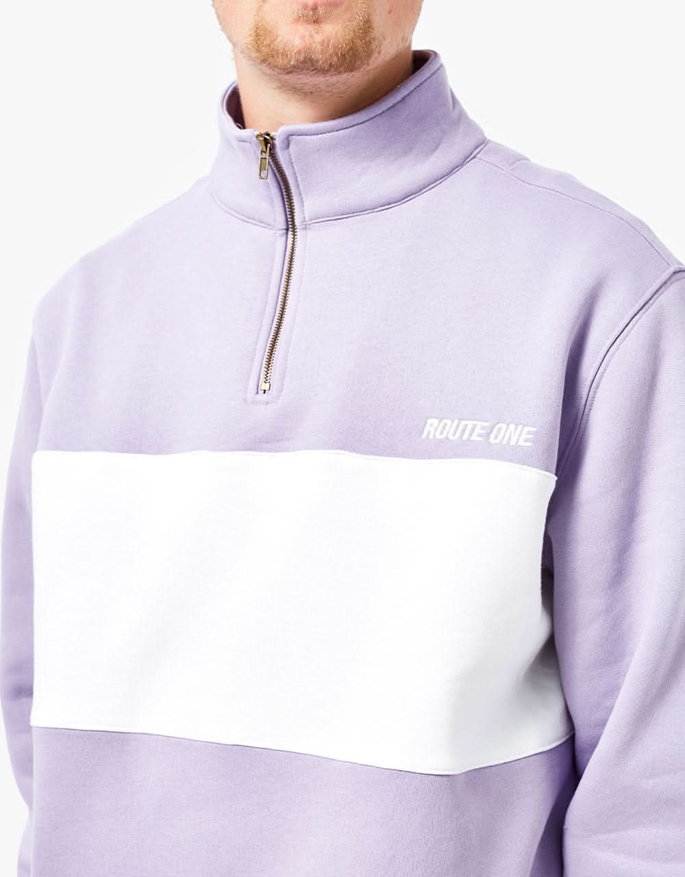 Route One Organic Blocked 1/4 Zip Sweat - Viola/Stone - Image 2