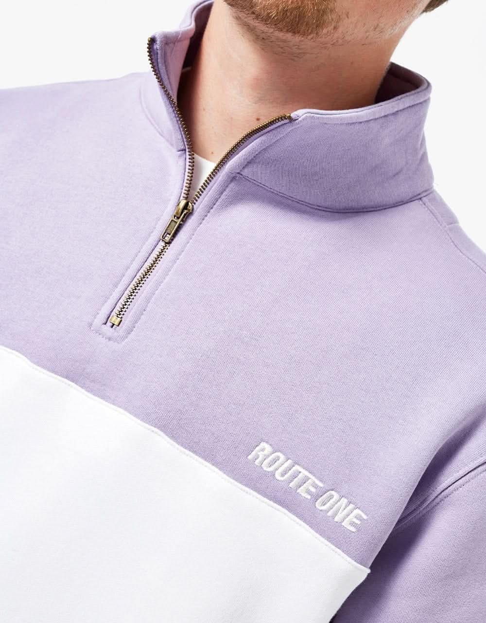 Route One Organic Blocked 1/4 Zip Sweat - Viola/Stone - Image 7
