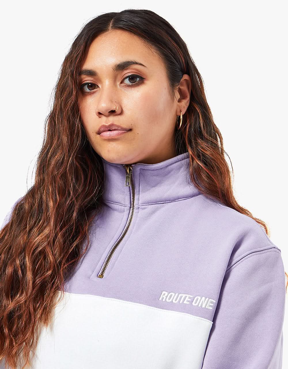 Route One Organic Blocked 1/4 Zip Sweat - Viola/Stone - Image 9