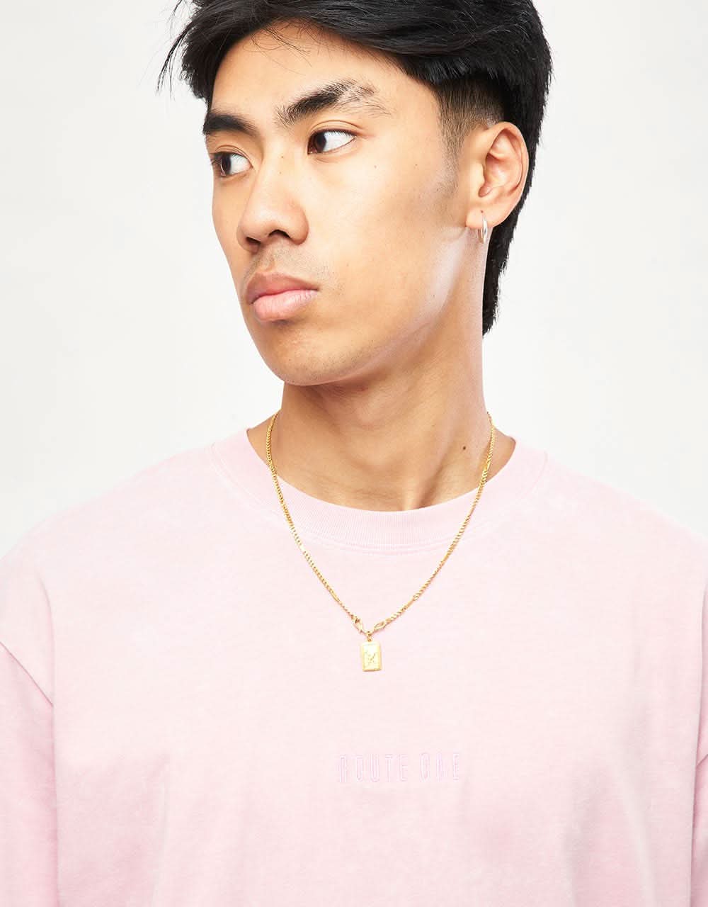 Route One Organic Contrast Stitch T-Shirt - Pale Blossom - Image 3