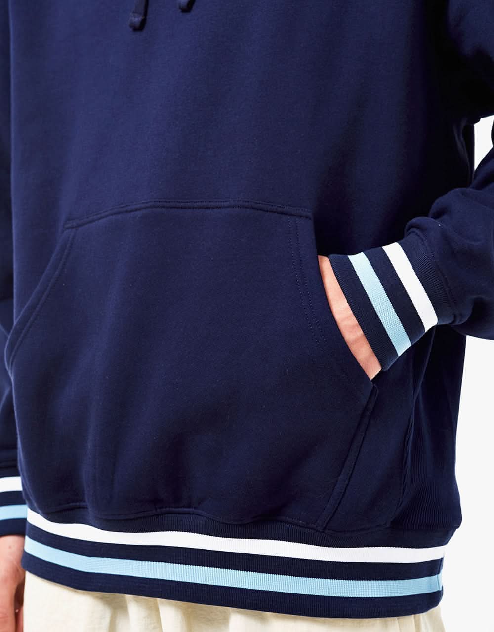 Route One Organic Striped Ribbed Pullover Hoodie - Eclipse/White/Sky Blue - Image 3