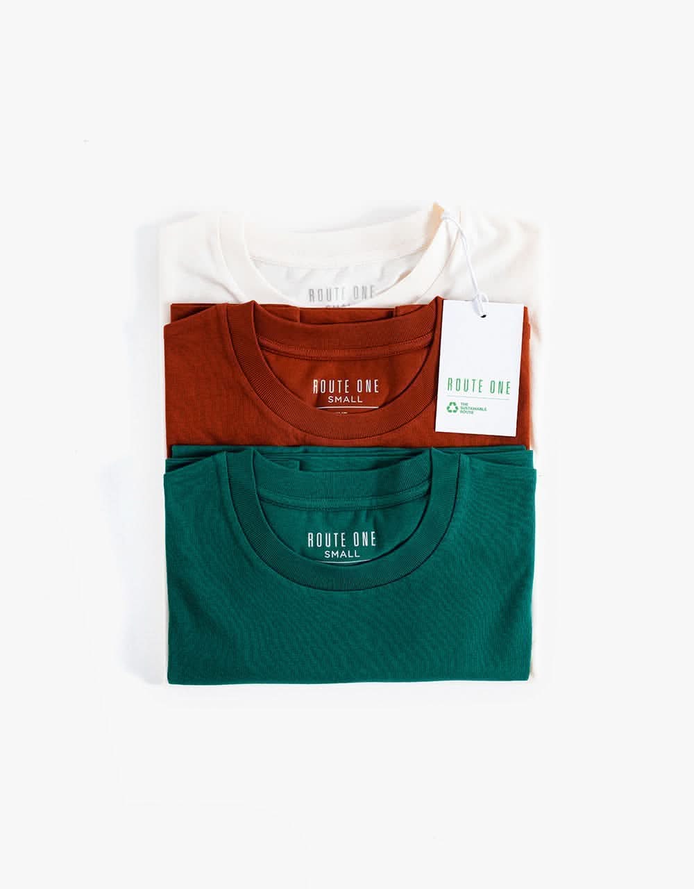 Route One Organic T-Shirt 3-Pack - Raw/Garnet/Forest Green - Image 5