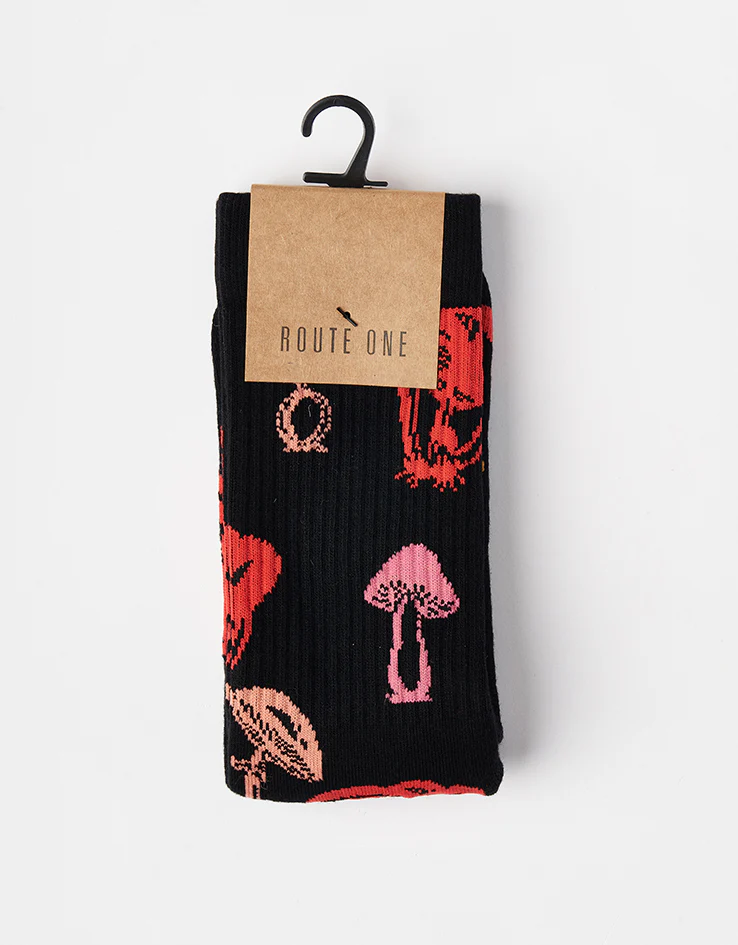 Route One Poisonous Mushrooms Crew Socks - Black - Image 5