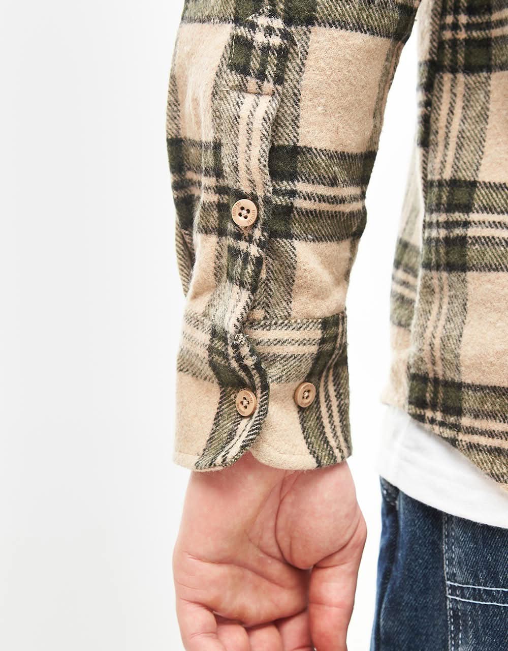 Route One Rydal Flannel Shirt - Natural/Green - Image 7