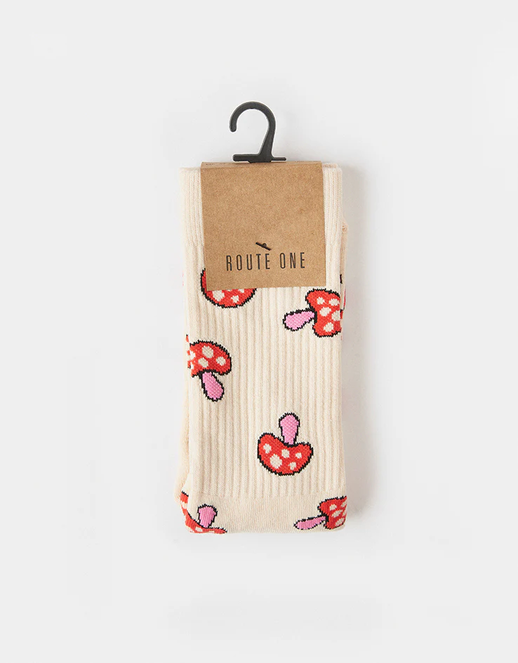 Route One Shrooms Crew Socks - Ivory - Image 2