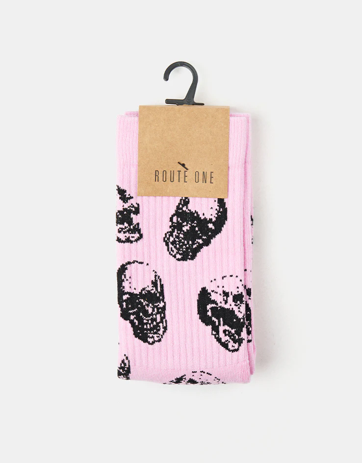 Route One Skulls Crew Socks - Pink - Image 5