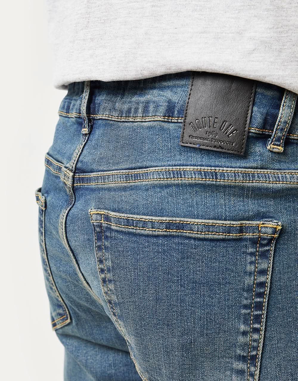 Route One Slim Denim Jeans - Mid Wash - Image 5