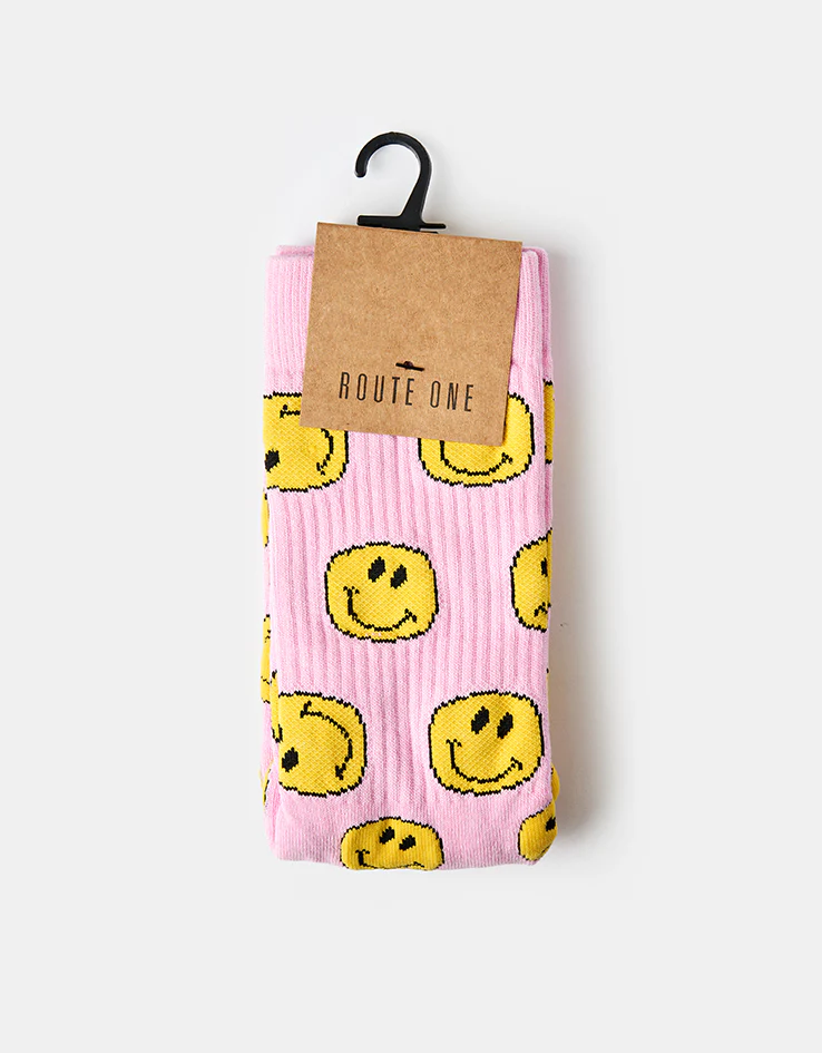 Route One Smile Crew Socks - Light Pink - Image 2