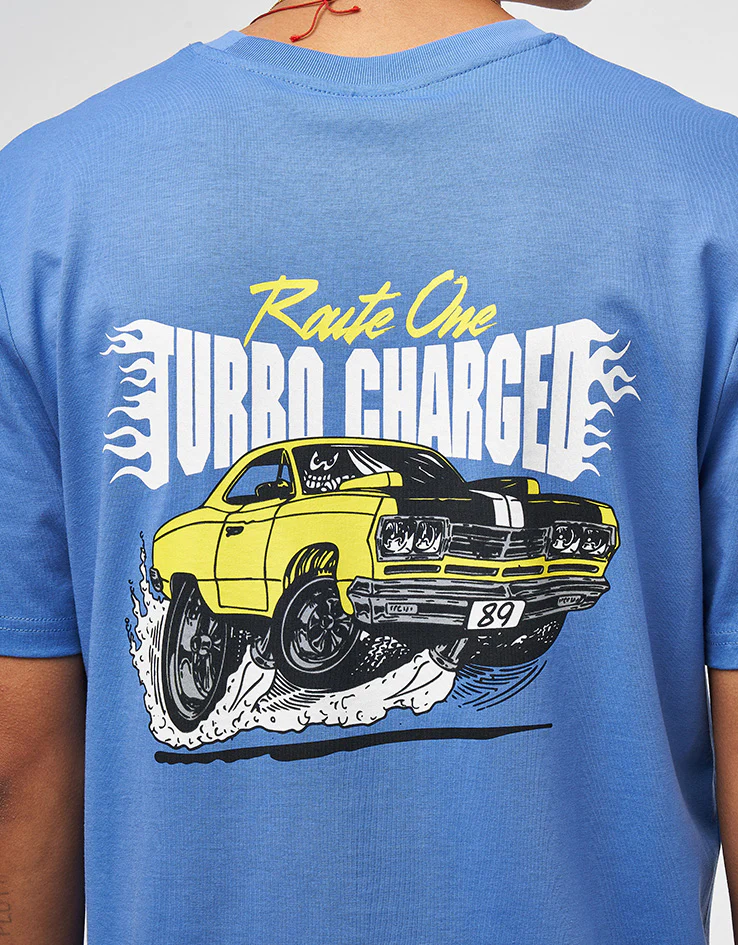 Route One Speed Demon Organic T-Shirt - Bright Blue - Image 3