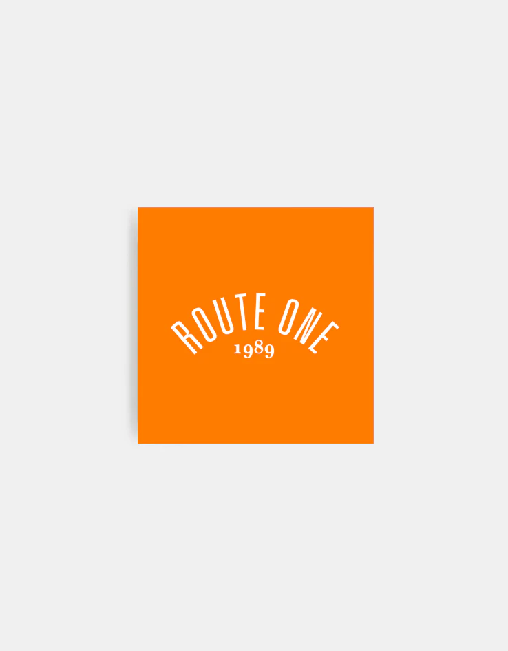 Route One Square Arch Logo Small Sticker - Orange/White