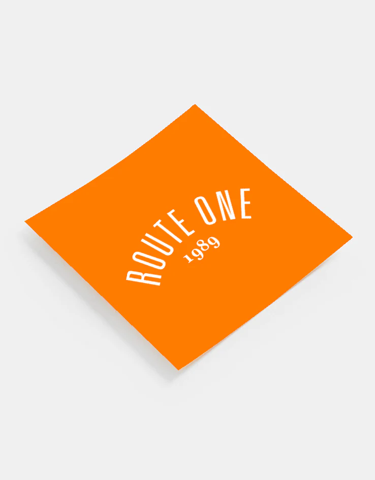 Route One Square Arch Logo Small Sticker - Orange/White - Image 3