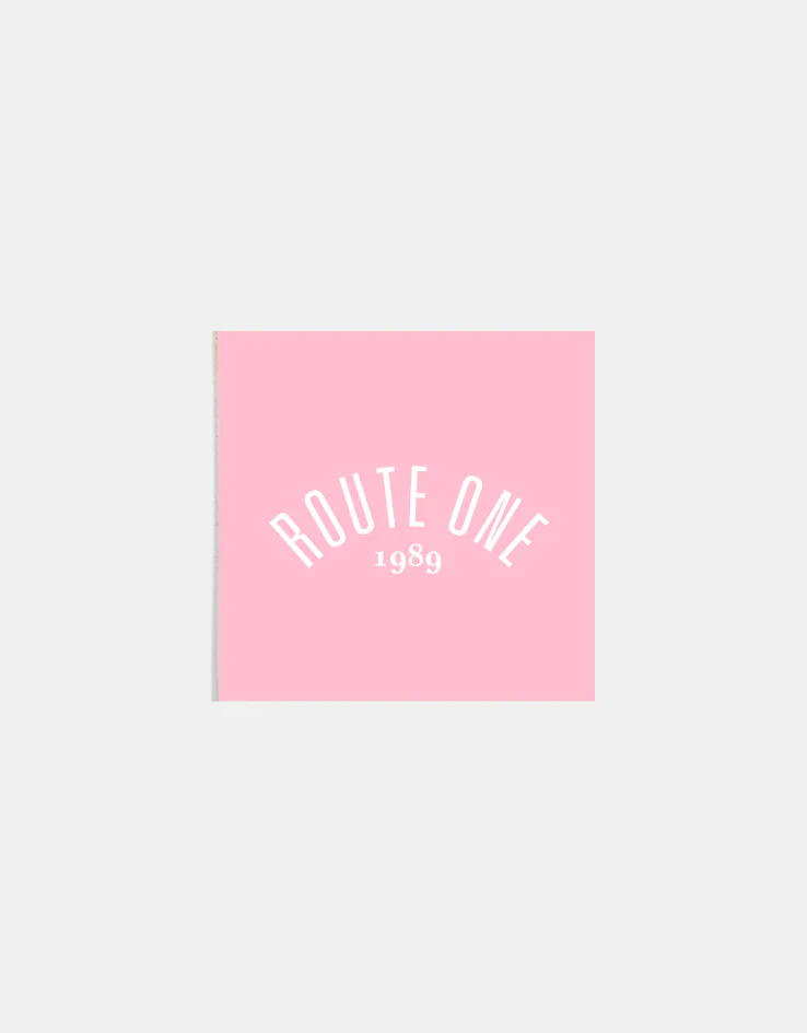 Route One Square Arch Logo Small Sticker - Pink/White