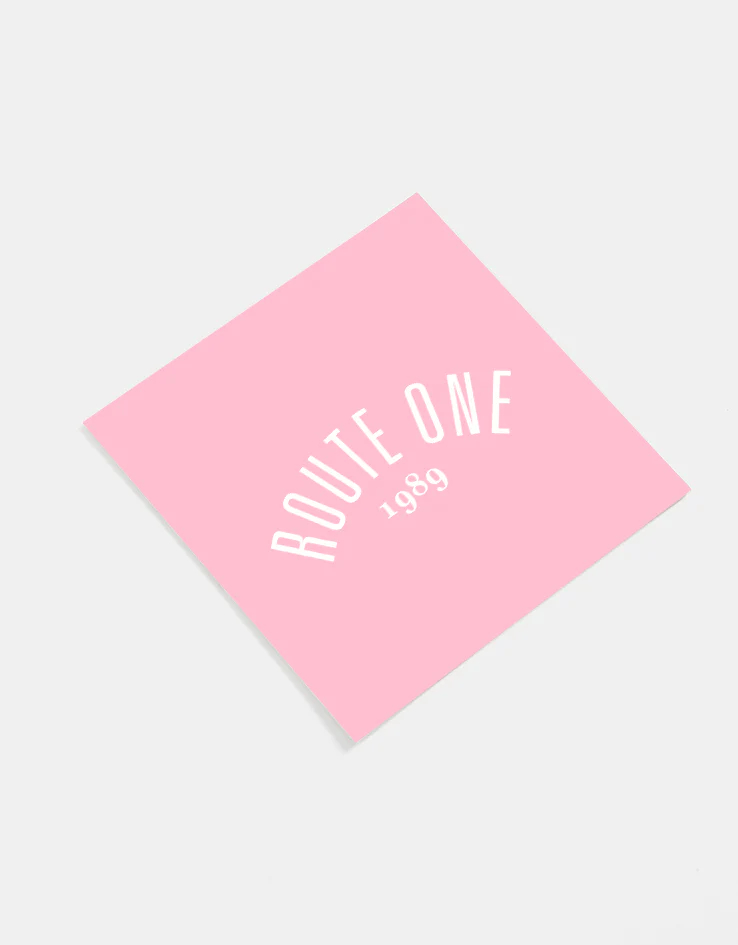 Route One Square Arch Logo Small Sticker - Pink/White - Image 3