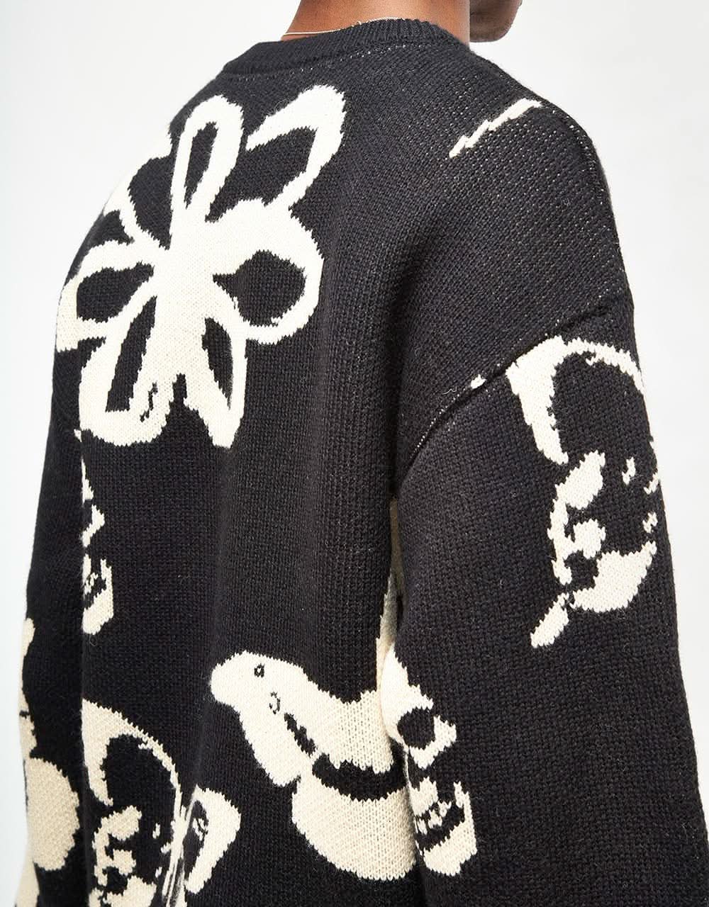 Route One Stencil Knitted Sweater - Black/Ivory Cream - Image 3
