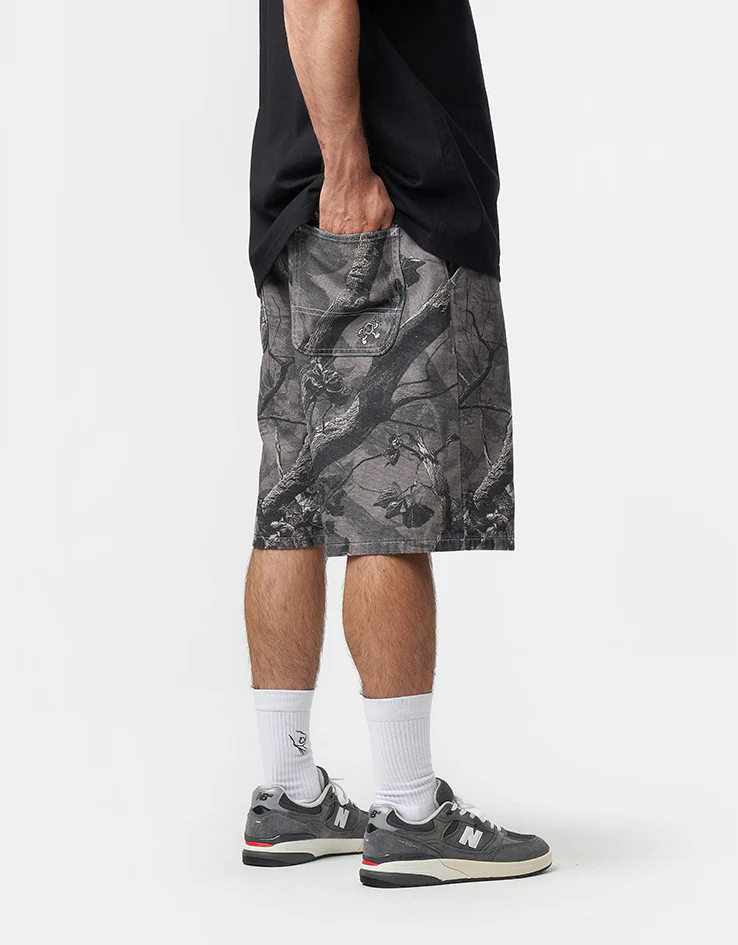 Route One Super Baggy Canvas Shorts - Tree Camo (Black) - Image 2