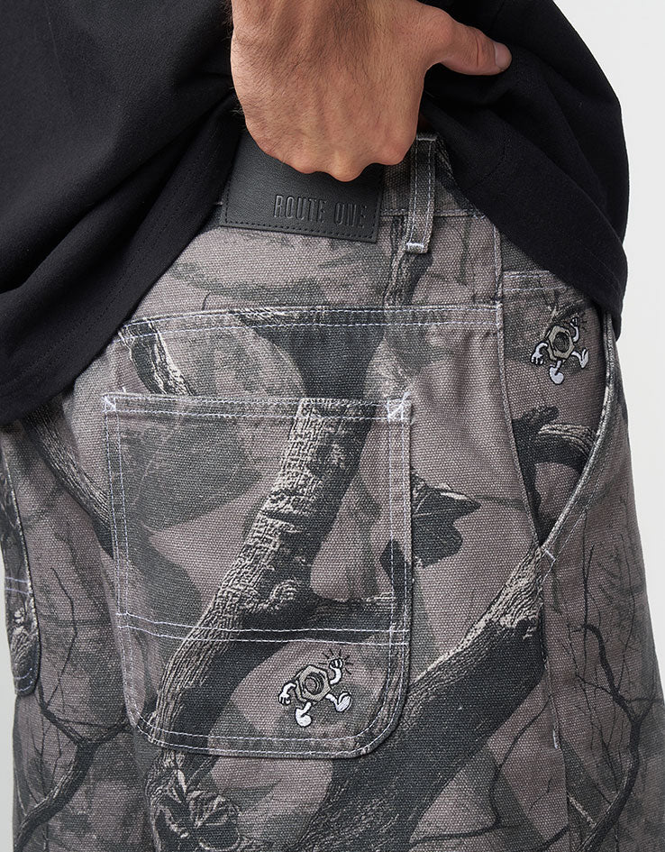 Route One Super Baggy Canvas Shorts - Tree Camo (Black) - Image 3