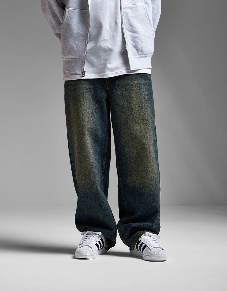Route One Super Baggy Denim Jeans - Dirty Indigo Wash