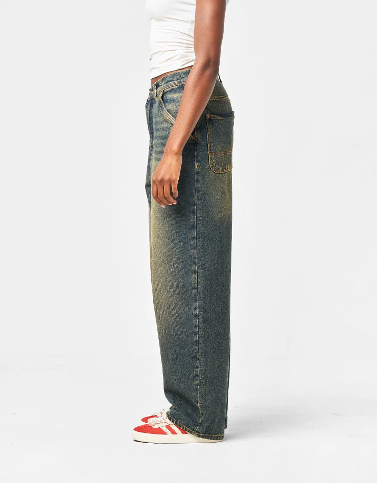Route One Super Baggy Denim Jeans - Dirty Indigo Wash - Image 10
