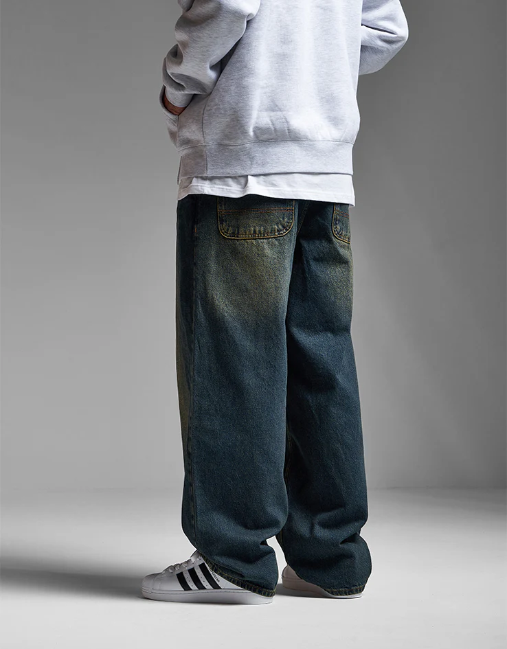 Route One Super Baggy Denim Jeans - Dirty Indigo Wash - Image 2