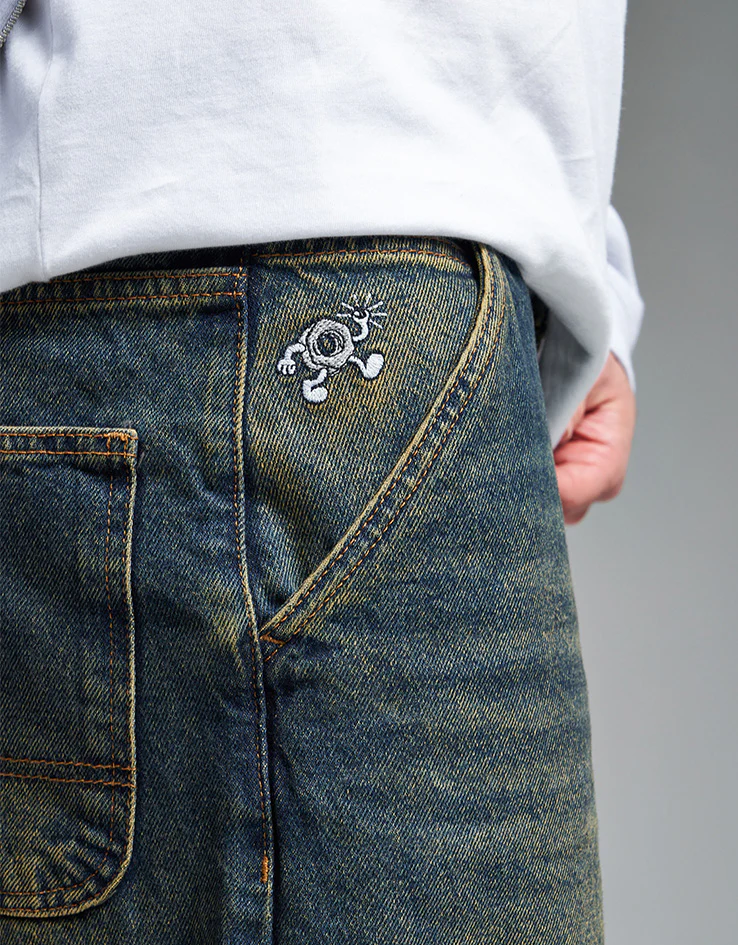 Route One Super Baggy Denim Jeans - Dirty Indigo Wash - Image 4