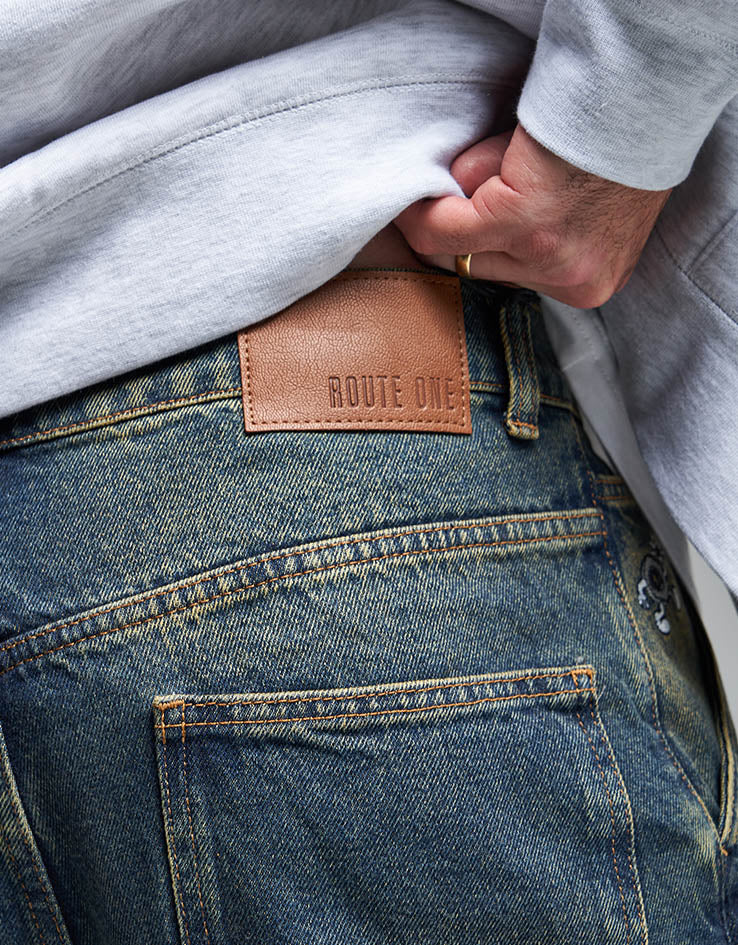 Route One Super Baggy Denim Jeans - Dirty Indigo Wash - Image 5