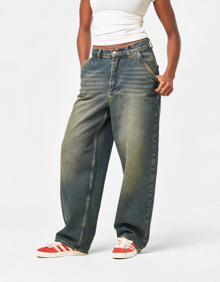 Route One Super Baggy Denim Jeans - Dirty Indigo Wash - Image 8
