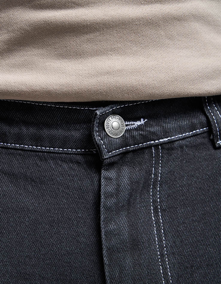 Route One Super Baggy Denim Jeans - Washed Black - Image 6
