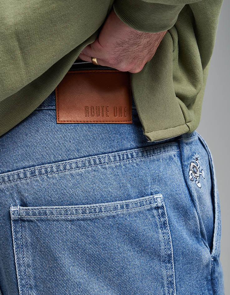 Route One Super Baggy Denim Jeans - Washed Blue - Image 5