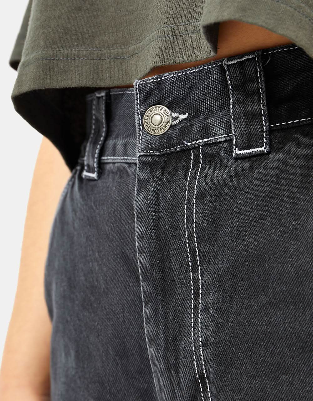 Route One Super Baggy XL Denim Jeans- Washed Black - Image 10