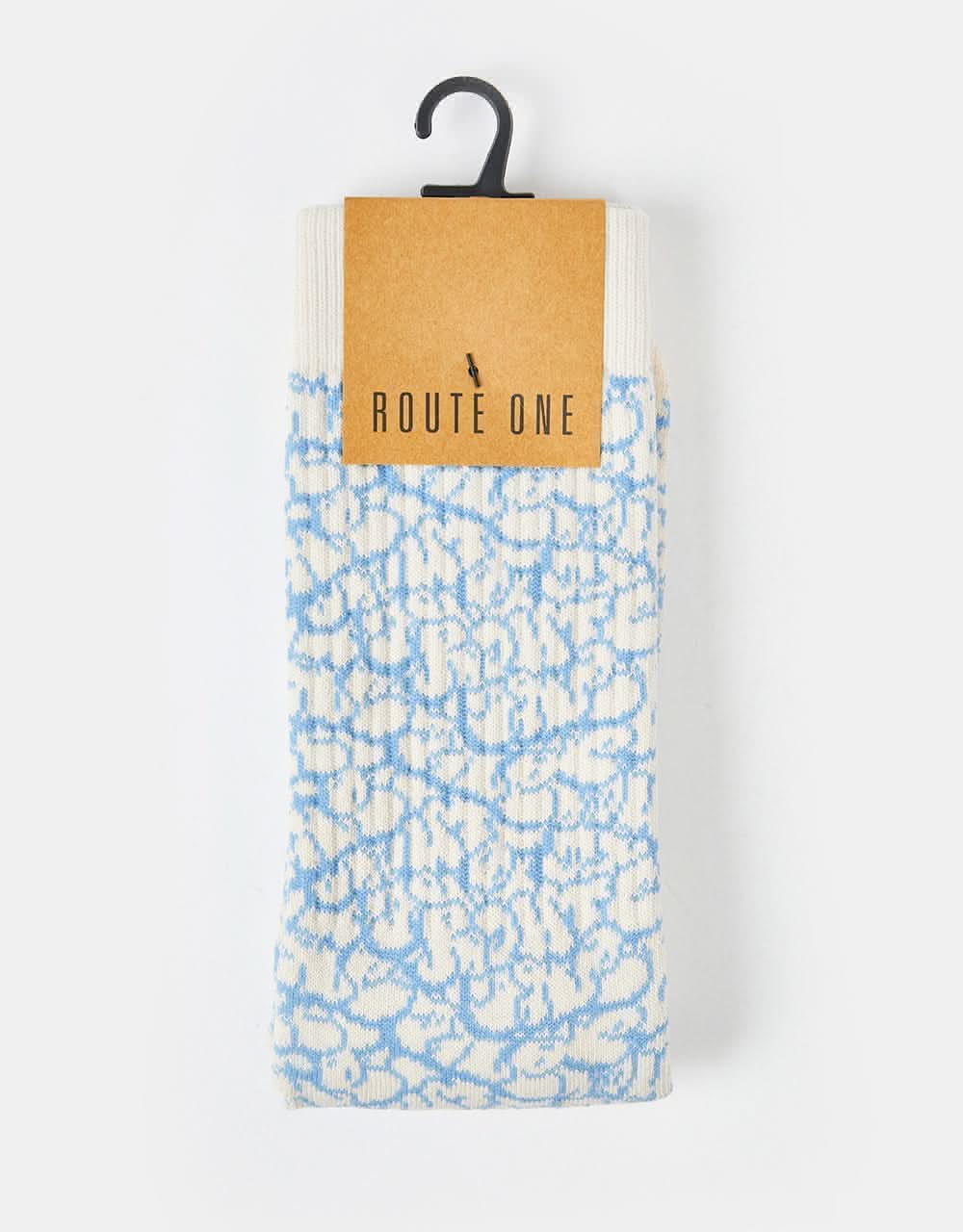 Route One Tagged Crew Socks -Ivory Cream/Teal - Image 2