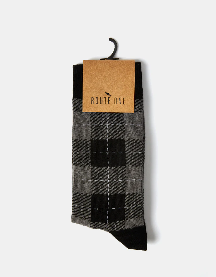 Route One Tartan Socks - Grey/Black - Image 5