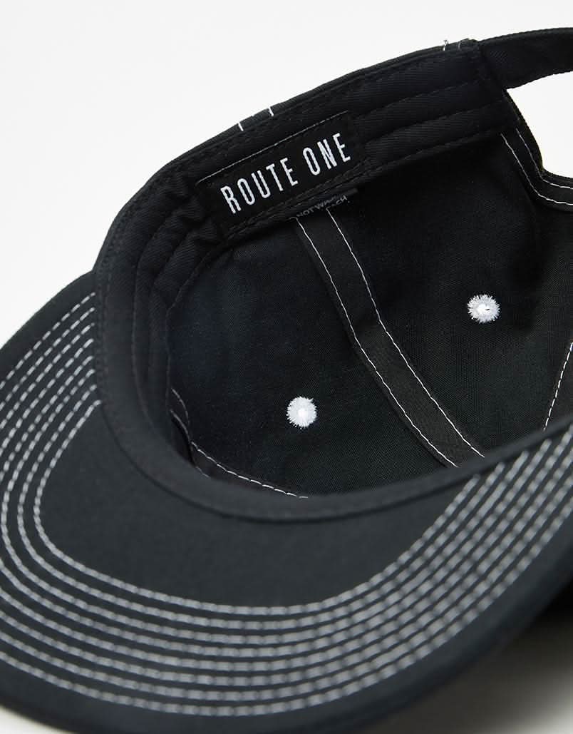 Route One Unstructured Contrast Stitch Strapback Cap - Black/White - Image 4