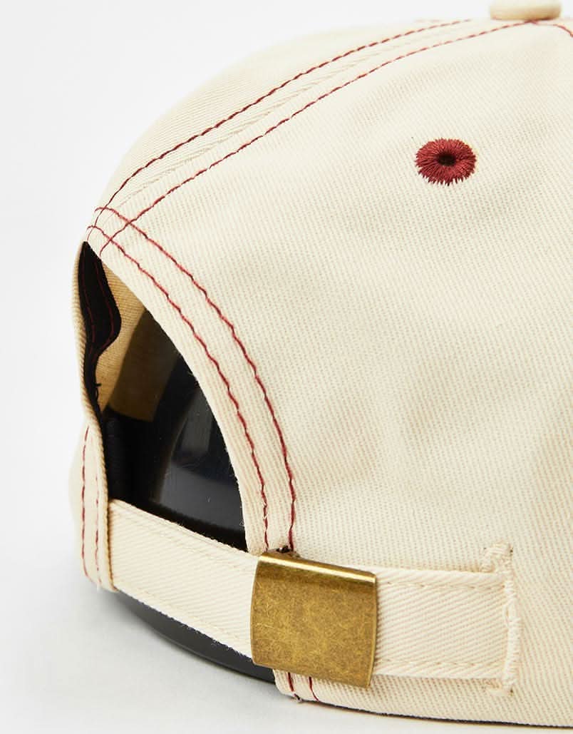 Route One Unstructured Contrast Stitch Strapback Cap - Natural/Burgundy - Image 3