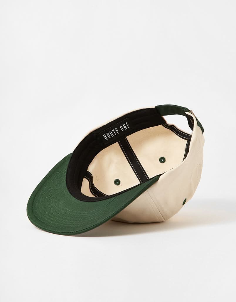 Route One Unstructured Strapback Cap - Natural/Forest Green - Image 5