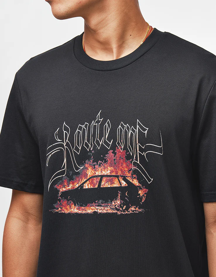 Route One Up in Flames Organic T-Shirt - Black - Image 3