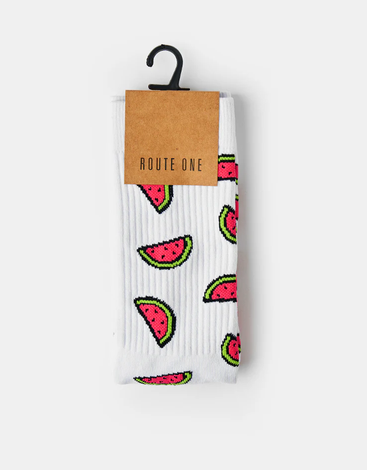 Route One Watermelon Crew Socks - White - Image 2